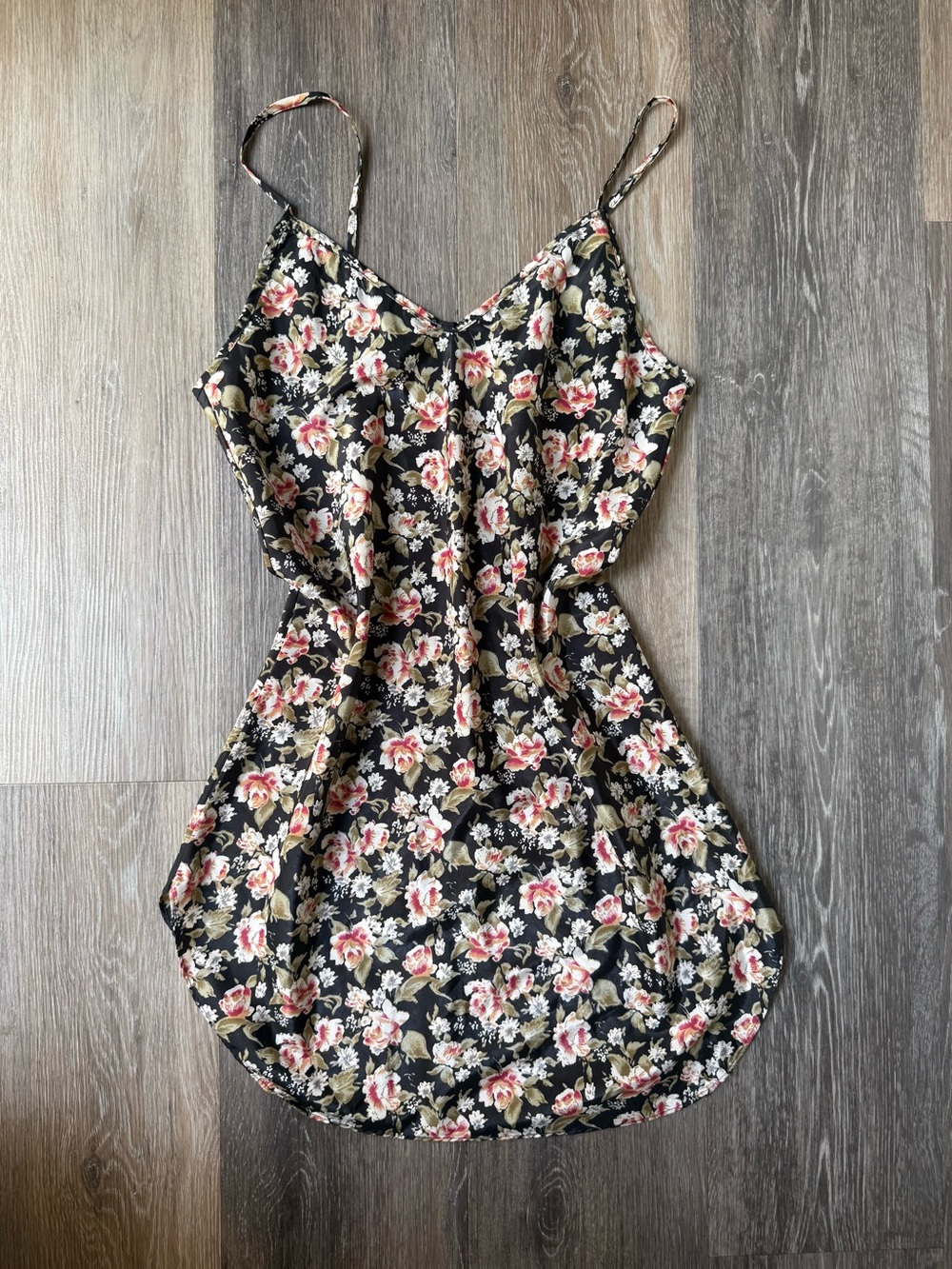 Vintage Floral Print Satin Slip - Black with Pink Floral